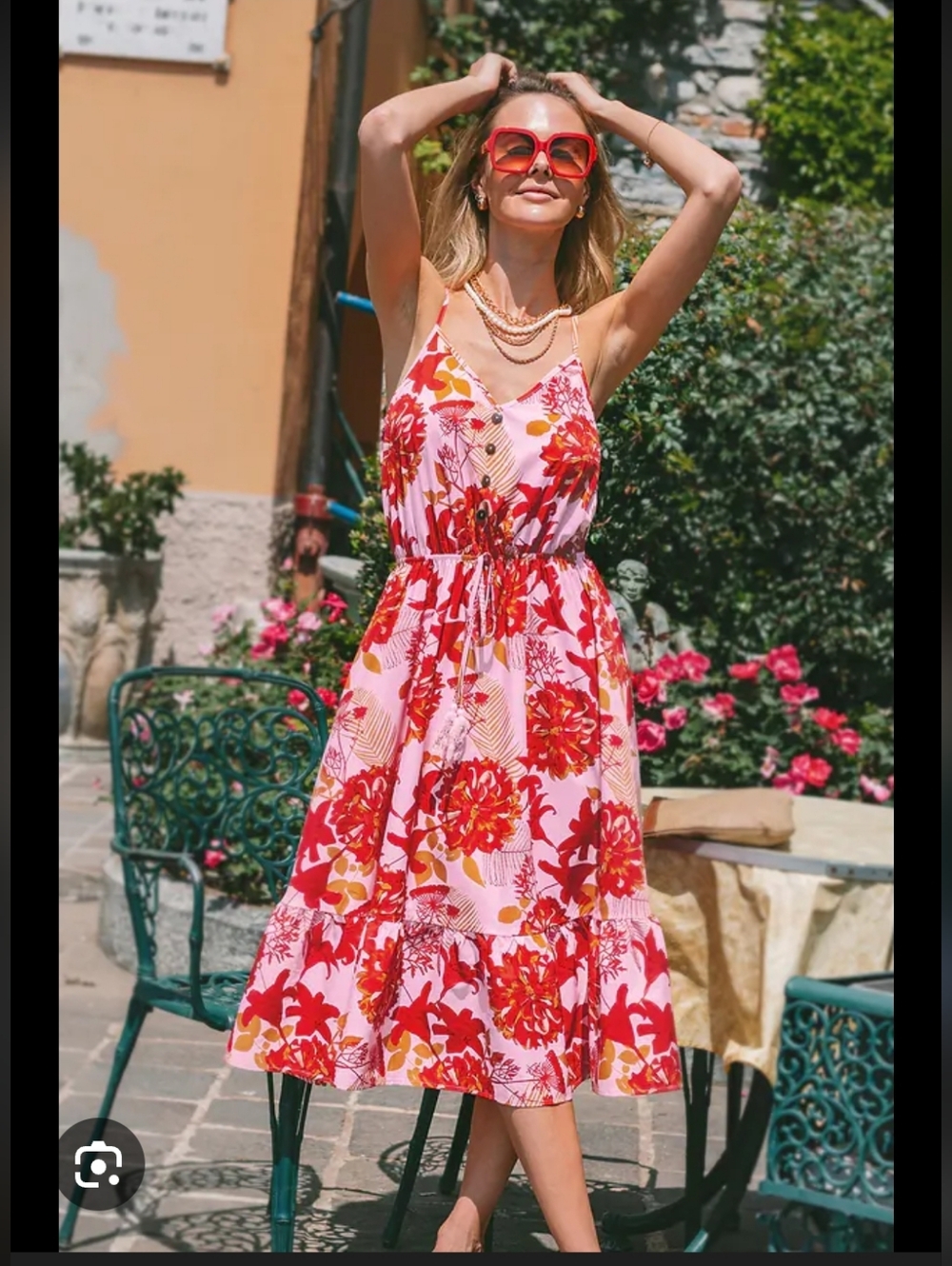 Cupshe Pink and Red Floral Midi Dress with Tassel Tie Size XS NWT